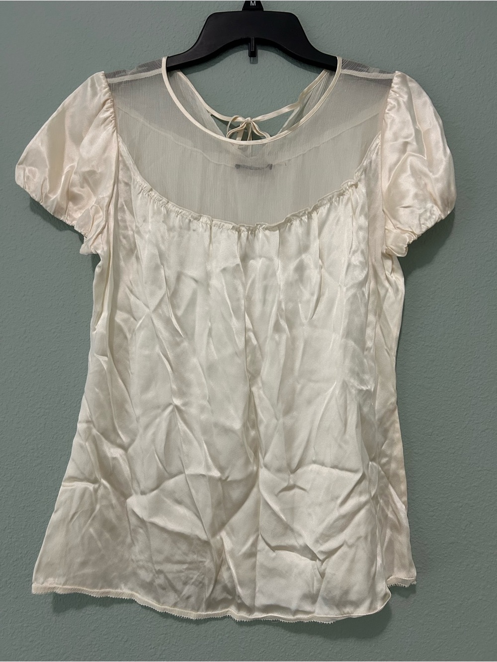 Tahari Cream 100% Silk Blouse with Sheer Yoke